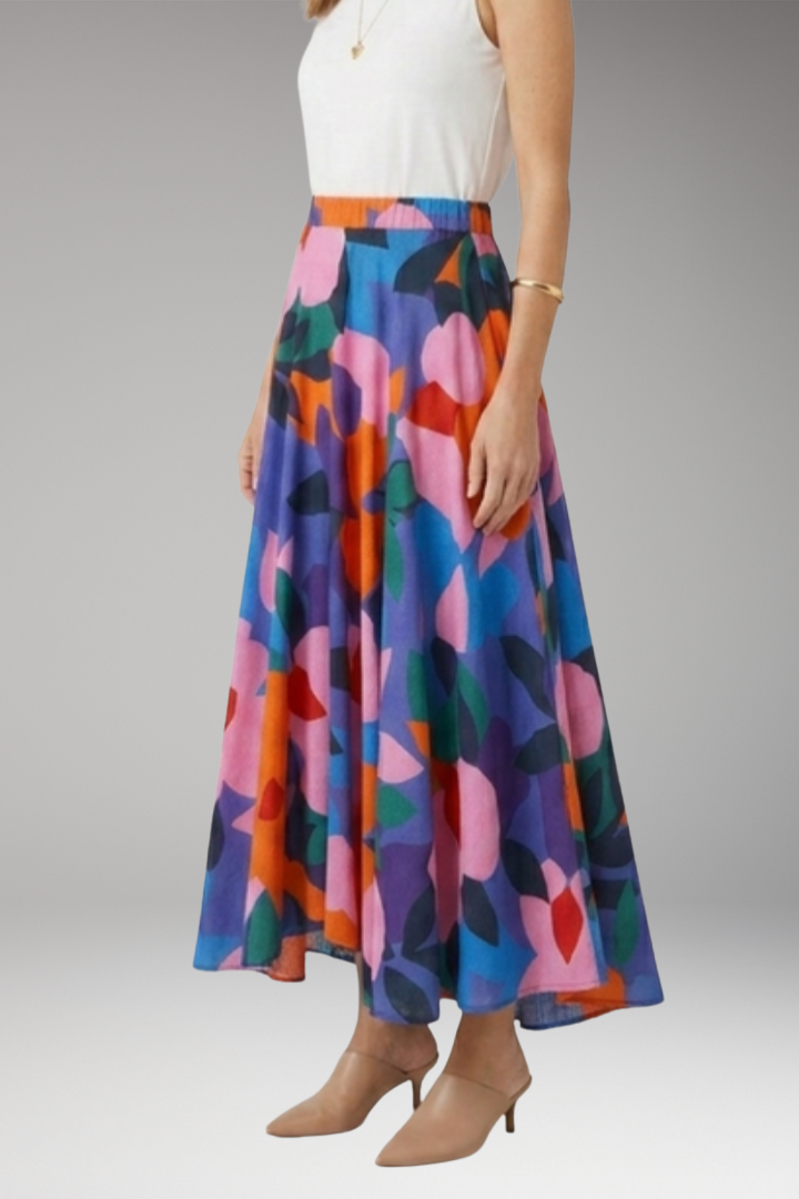 Women's Maxi Skirt with High-Waist and Graphic Print