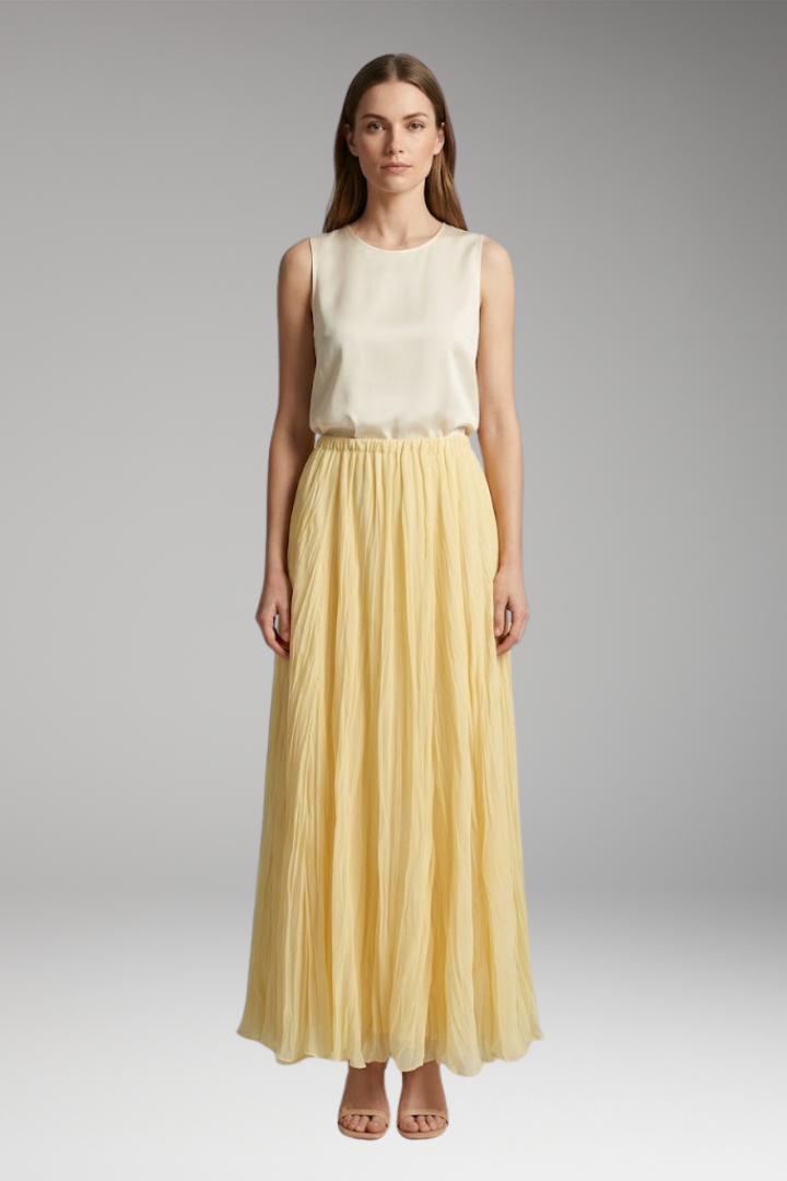 Women's Maxi Skirt with High-Waist and Pleated Design