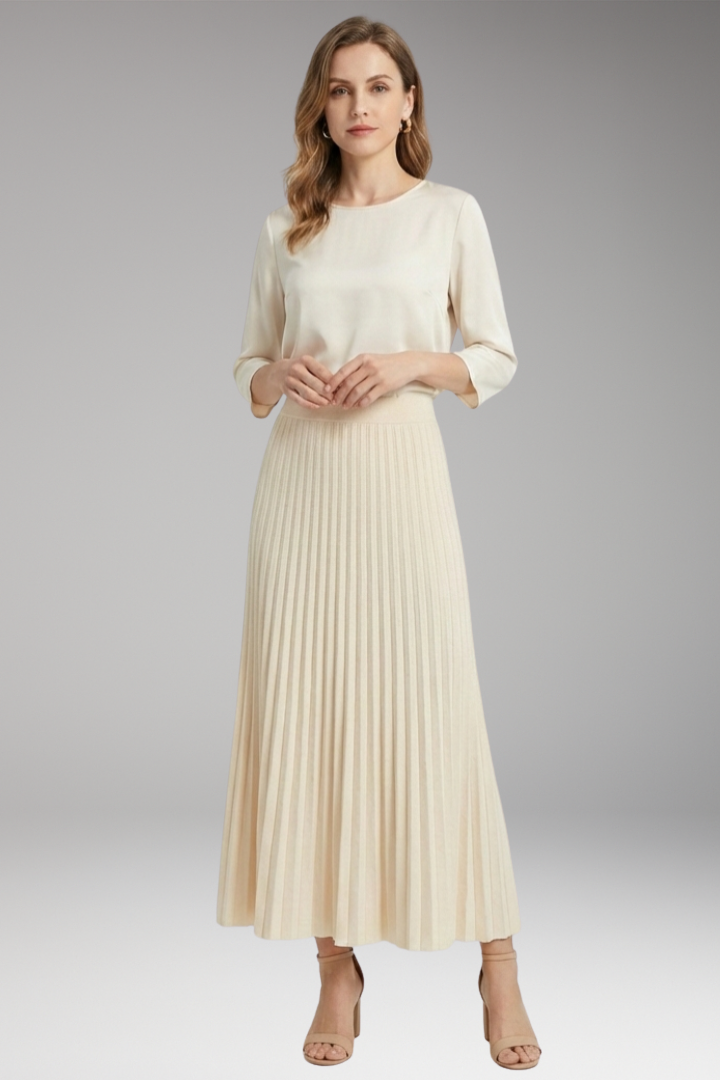 Women's Maxi Skirt with High-Waist and Pleated Panels