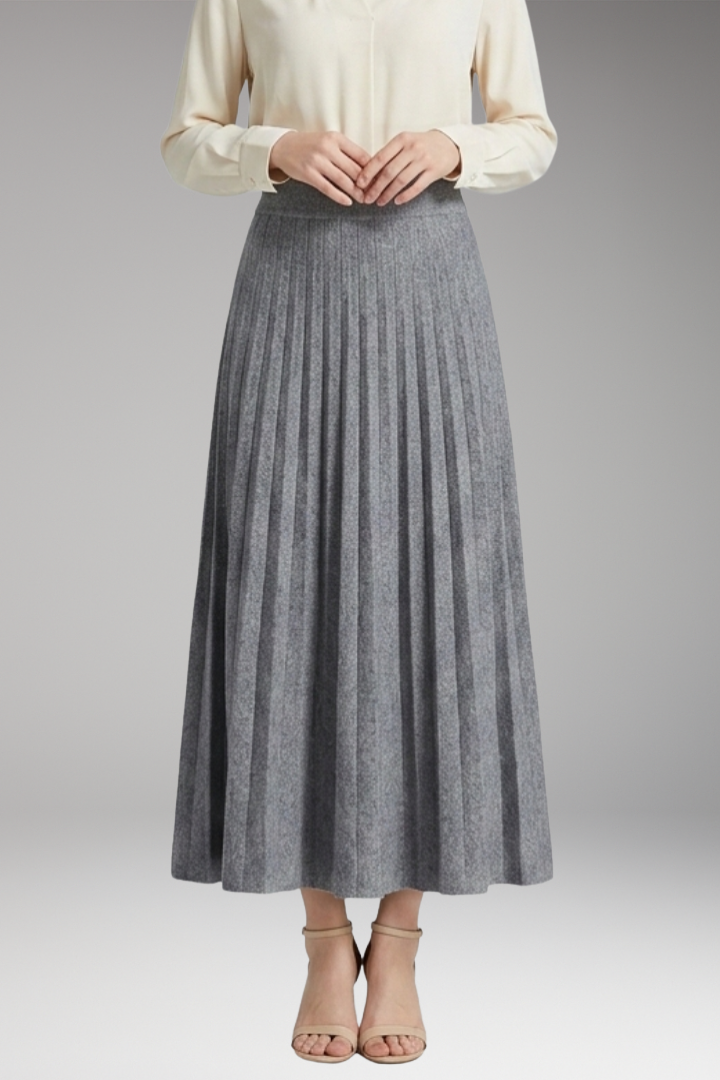 Women's Maxi Skirt with High-Waist and Pleated Panels
