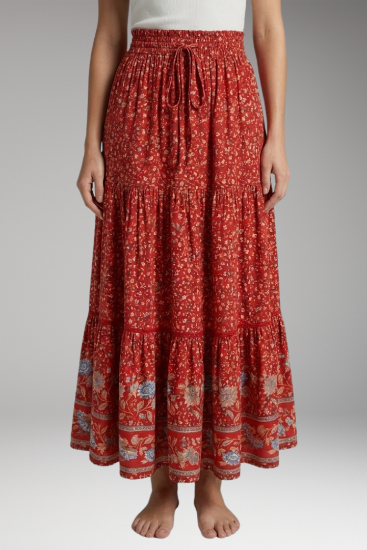 Women's Maxi Skirt with High-Waist and Tiered Layers