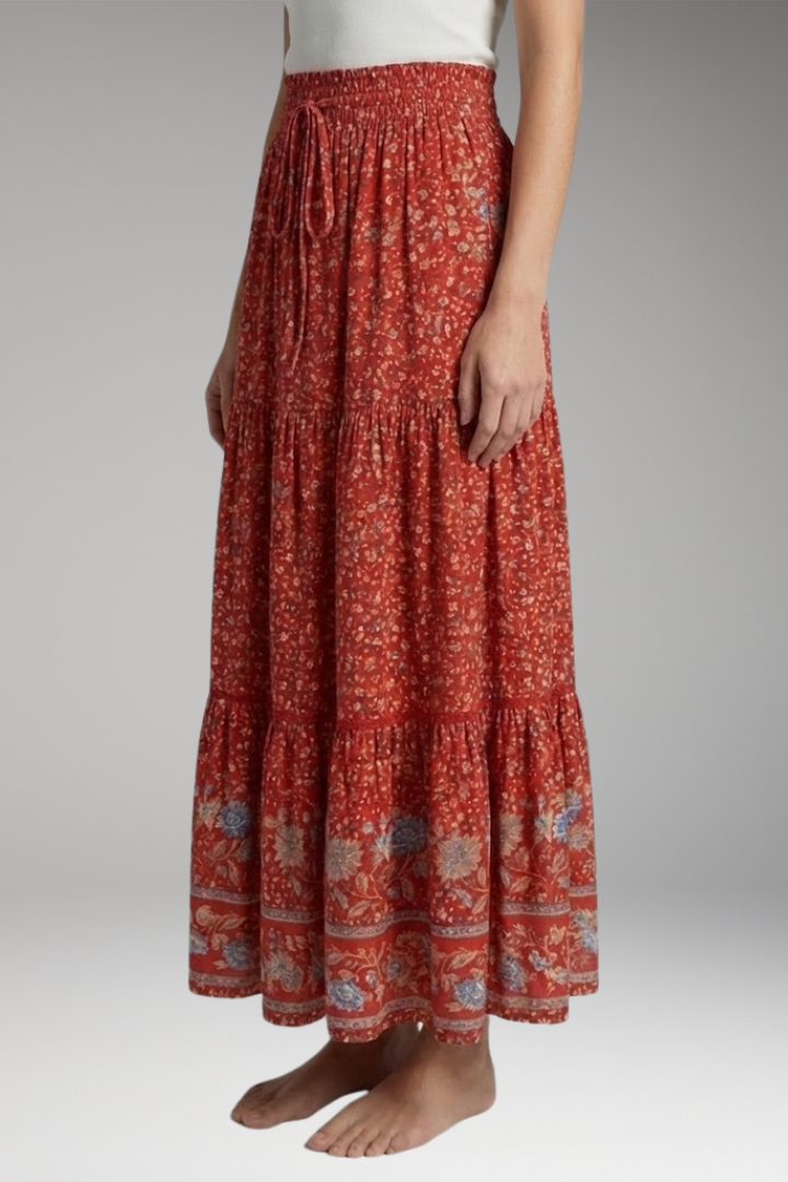 Women's Maxi Skirt with High-Waist and Tiered Layers