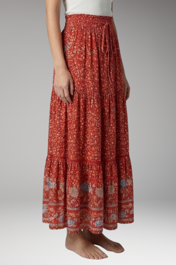 Women's Maxi Skirt with High-Waist and Tiered Layers