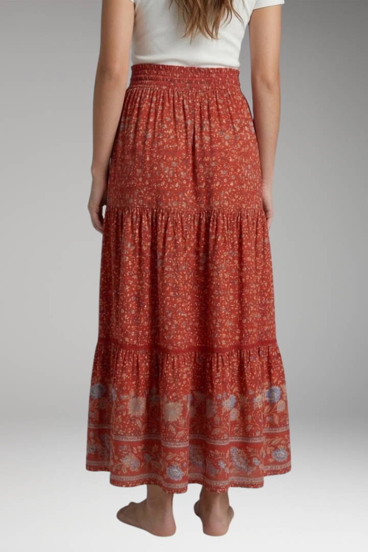 Women's Maxi Skirt with High-Waist and Tiered Layers