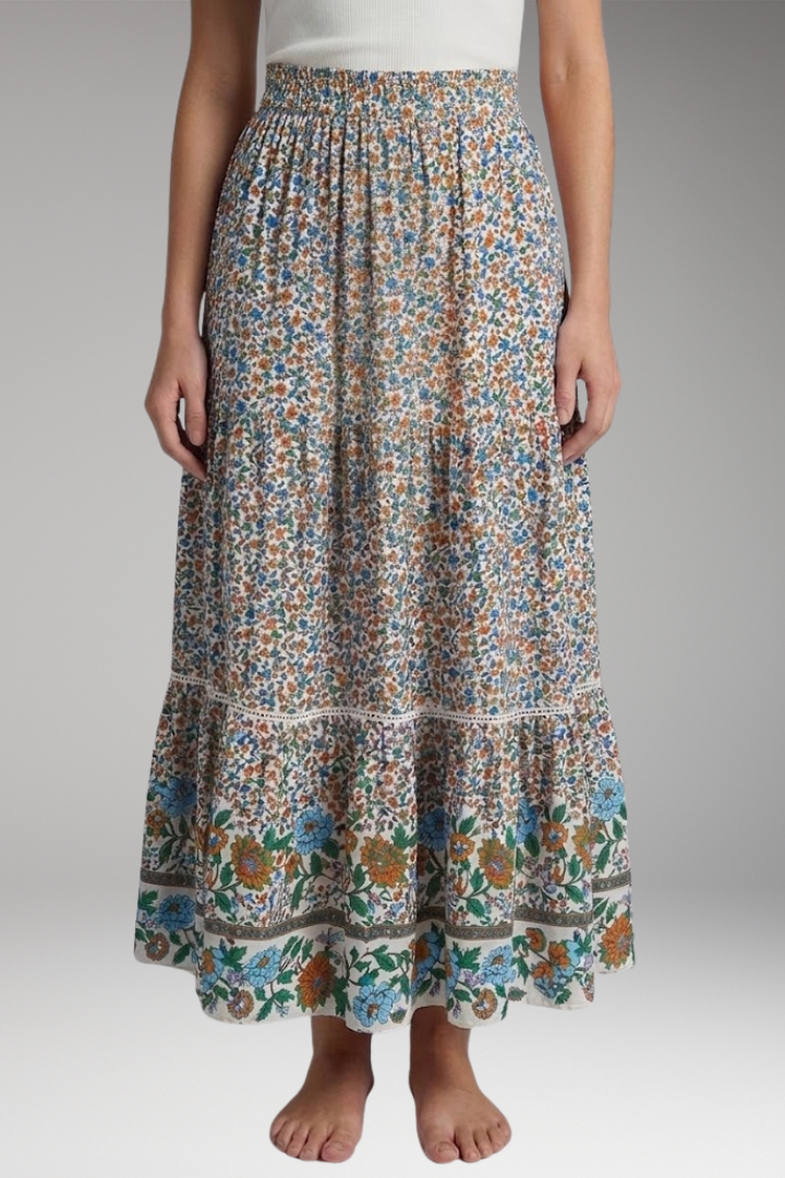 Women's Maxi Skirt with High-Waist and Tiered Layers