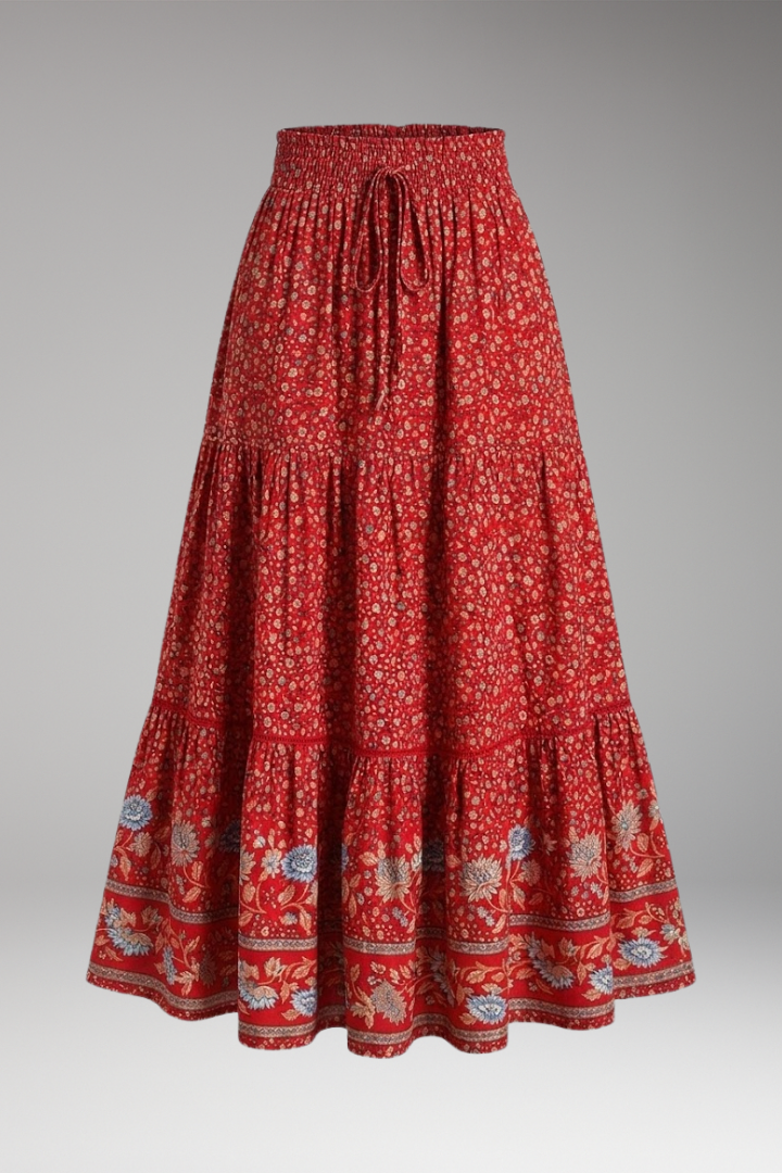 Women's Maxi Skirt with High-Waist and Tiered Layers