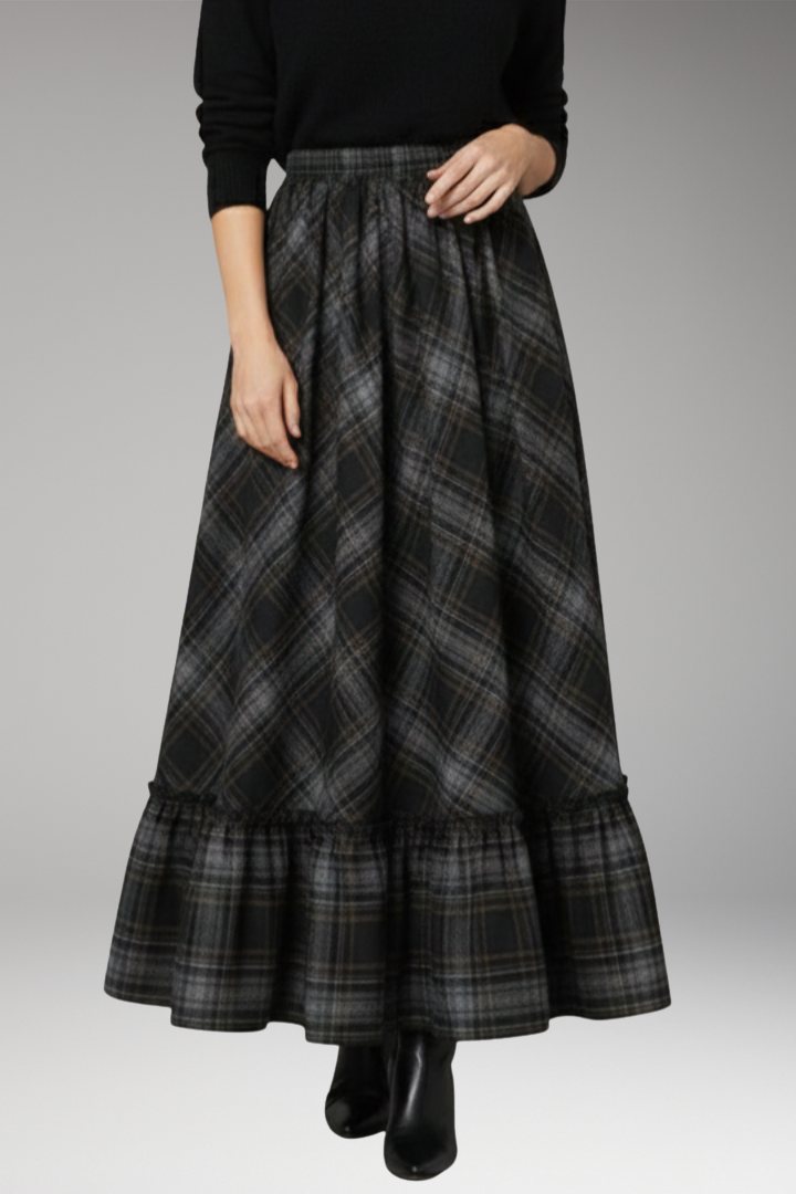 Women's Maxi Skirt with High Waist and Plaid