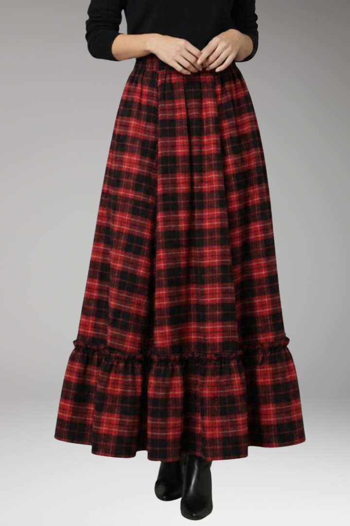 Women's Maxi Skirt with High Waist and Plaid