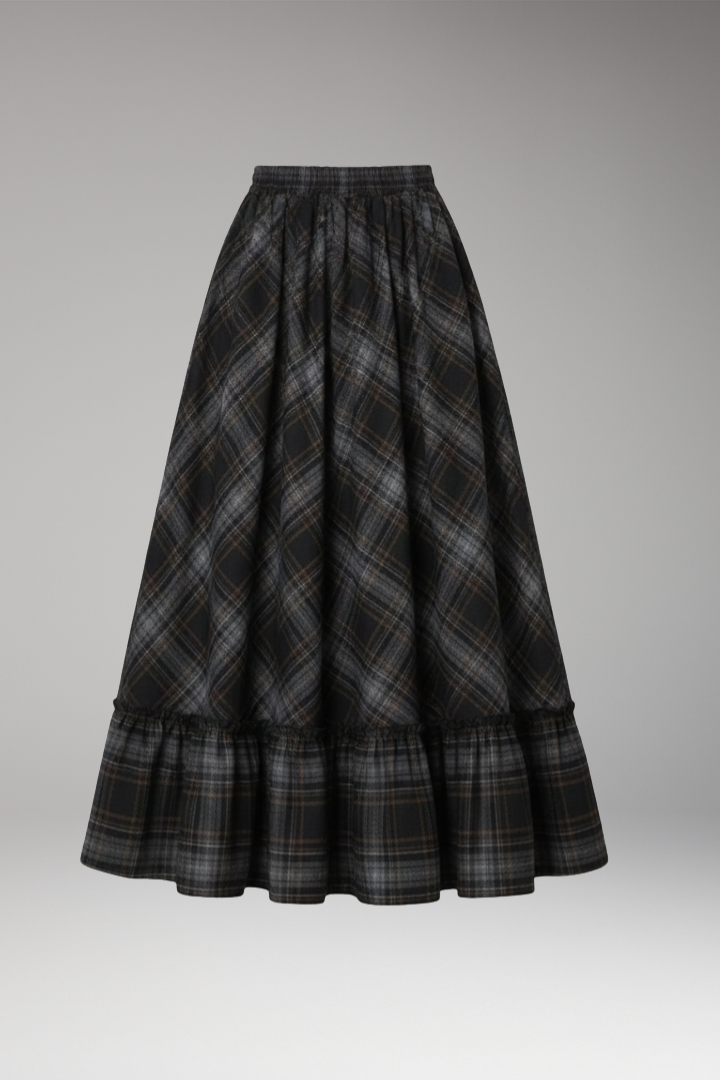 Women's Maxi Skirt with High Waist and Plaid