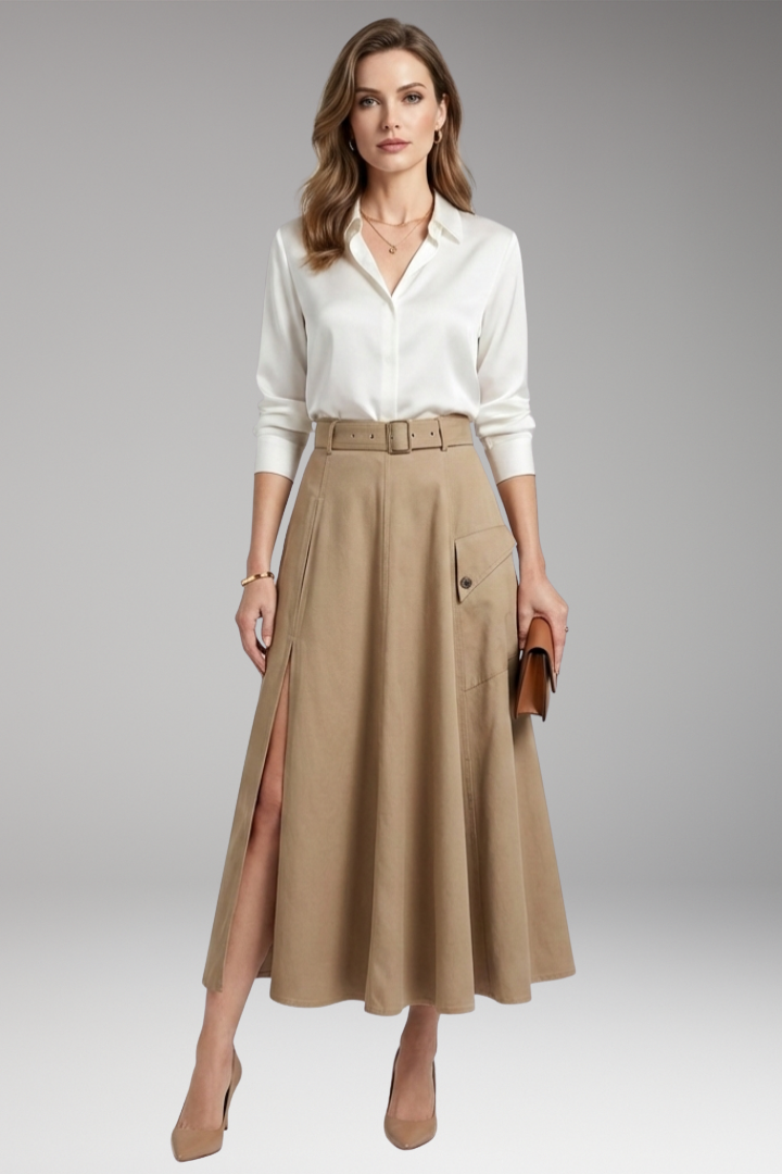 Women's Maxi Skirt with Side Slit and Pockets