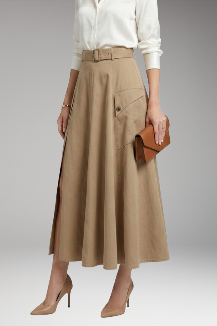 Women's Maxi Skirt with Side Slit and Pockets