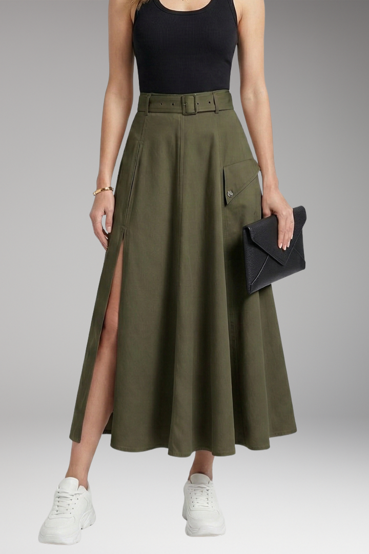 Women's Maxi Skirt with Side Slit and Pockets