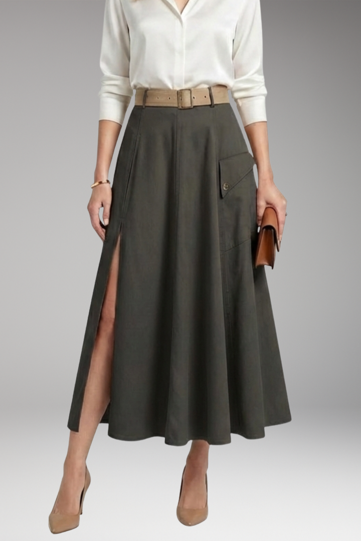 Women's Maxi Skirt with Side Slit and Pockets