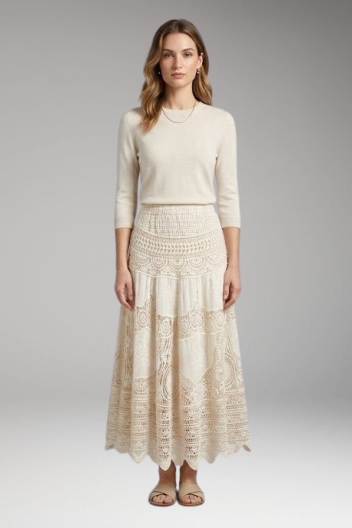 Women's Maxi Skirt with Tiered Layers and Lace