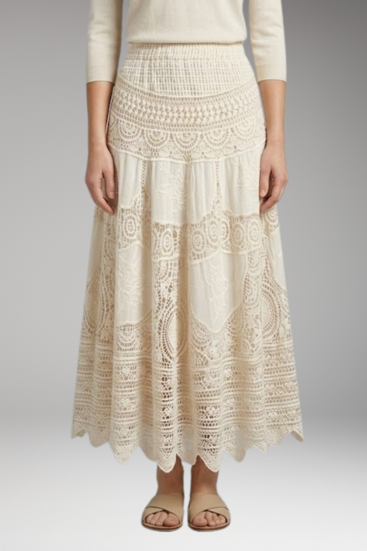 Women's Maxi Skirt with Tiered Layers and Lace