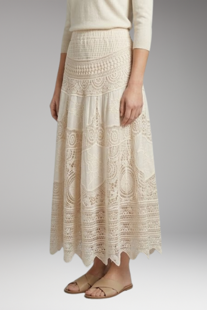 Women's Maxi Skirt with Tiered Layers and Lace