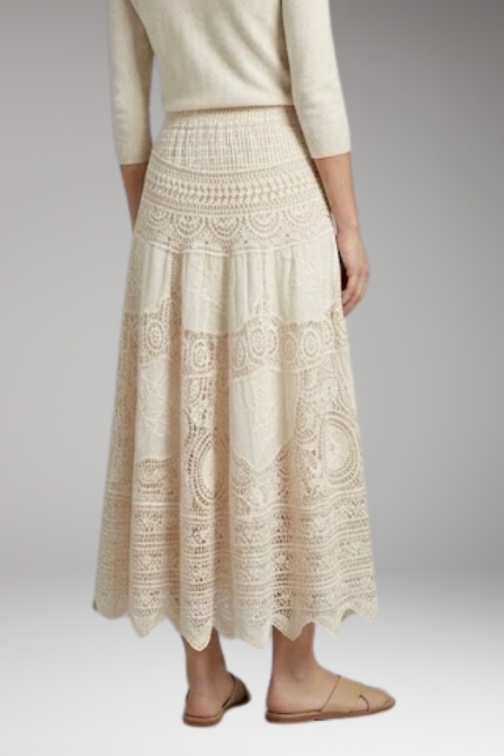 Women's Maxi Skirt with Tiered Layers and Lace