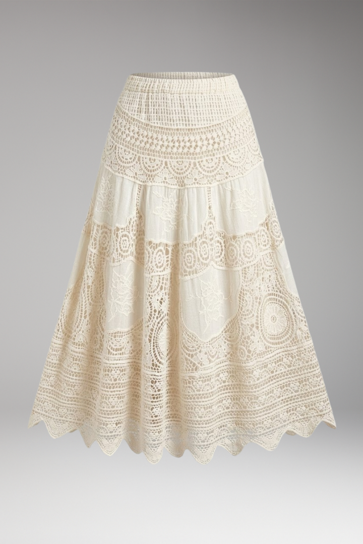 Women's Maxi Skirt with Tiered Layers and Lace