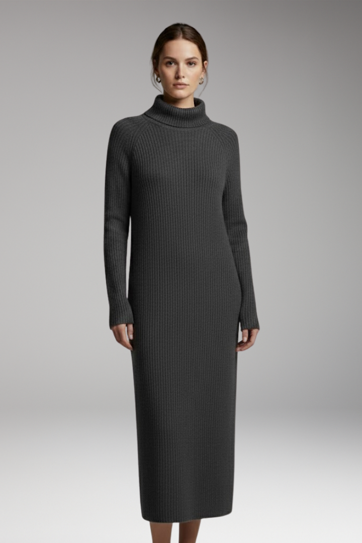 Women's Maxi Sweater Dress with Collar and Long Sleeves