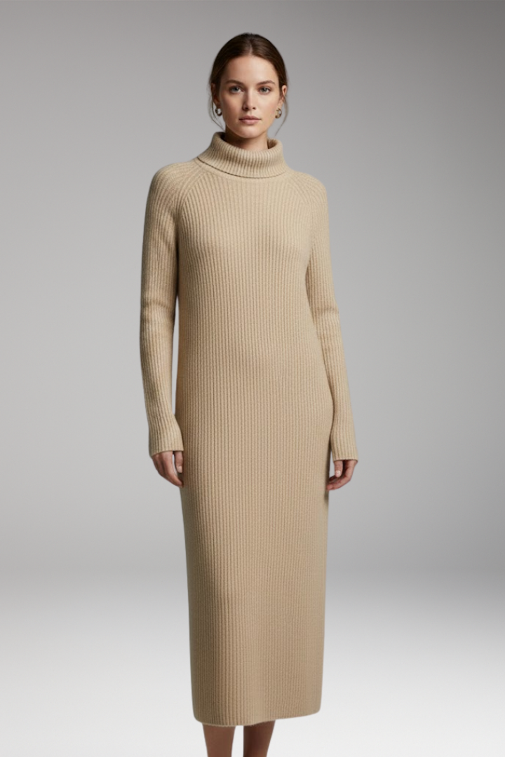 Women's Maxi Sweater Dress with Collar and Long Sleeves