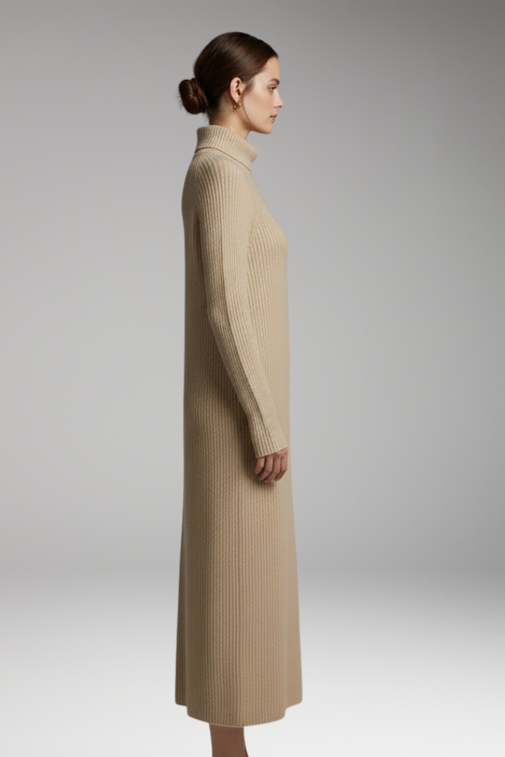 Women's Maxi Sweater Dress with Collar and Long Sleeves