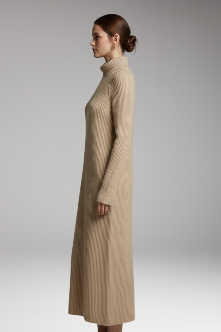 Women's Maxi Sweater Dress with Collar and Long Sleeves