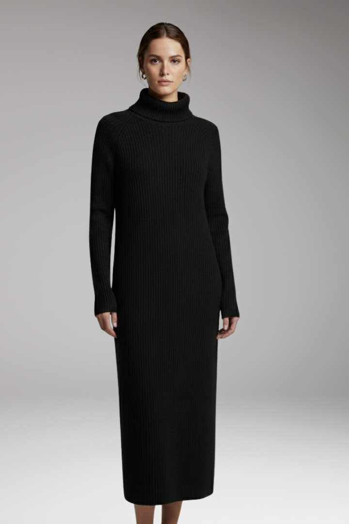 Women's Maxi Sweater Dress with Collar and Long Sleeves