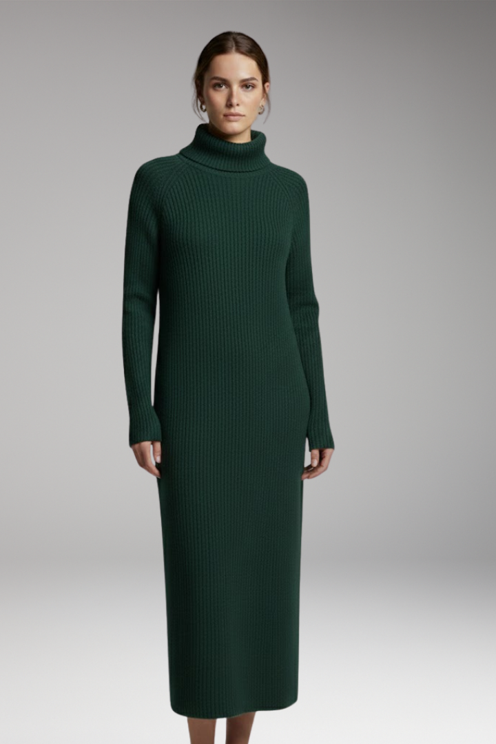 Women's Maxi Sweater Dress with Collar and Long Sleeves