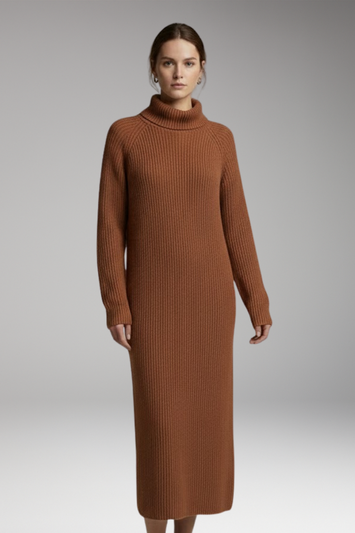 Women's Maxi Sweater Dress with Collar and Long Sleeves