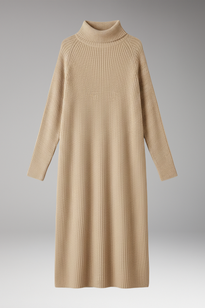 Women's Maxi Sweater Dress with Collar and Long Sleeves