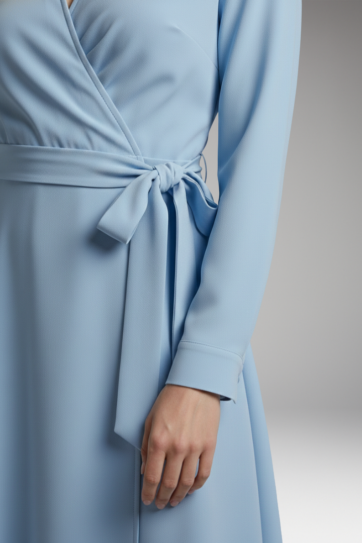 Women's Midi Blouse with V-Neck, Long Sleeves, and Flowing Bow Pockets