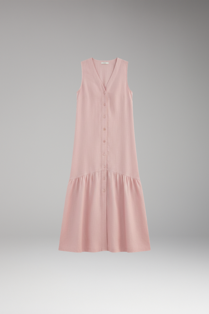 Women's Midi Dress with Button Placket and Relaxed Fit