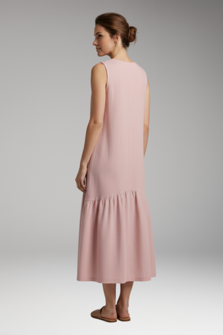 Women's Midi Dress with Button Placket and Relaxed Fit