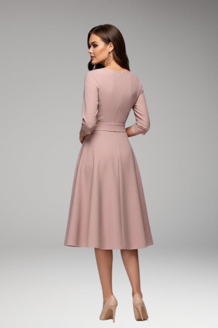 Women's Midi Dress with Classic Cut and Figure-Hugging Fit