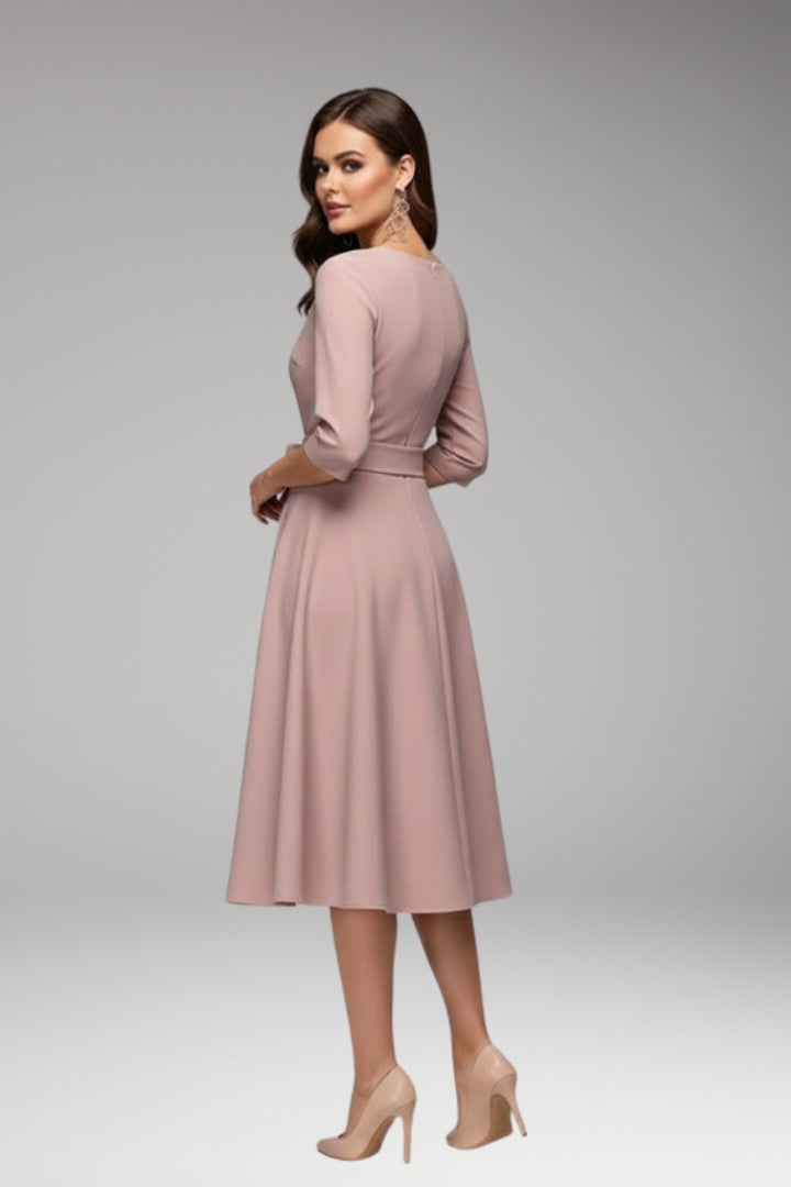 Women's Midi Dress with Classic Cut and Figure-Hugging Fit