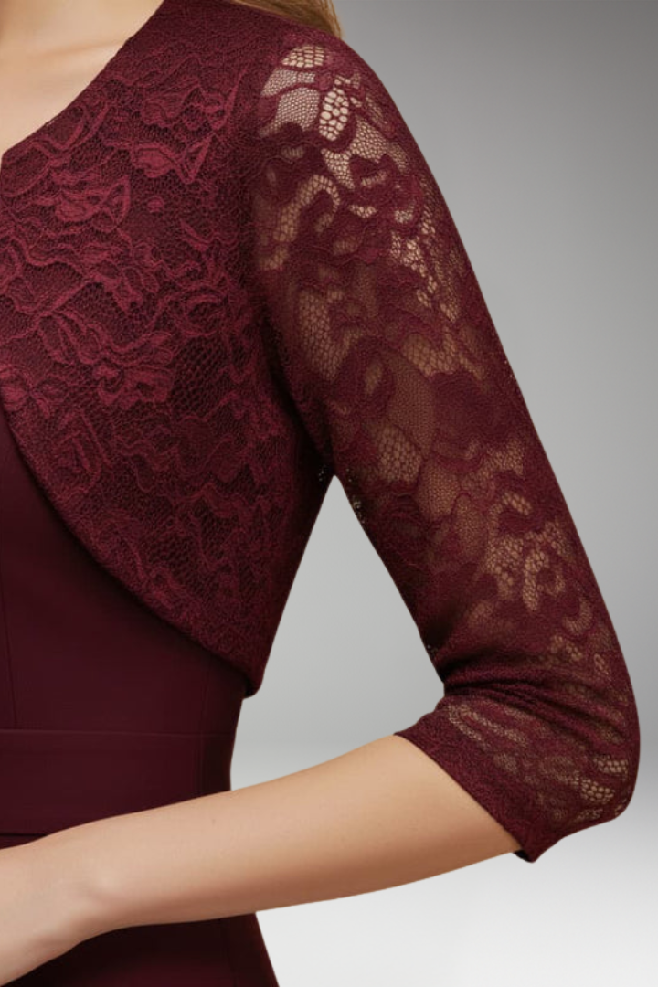 Women's Midi Dress with Lace Sleeves and Swing Skirt