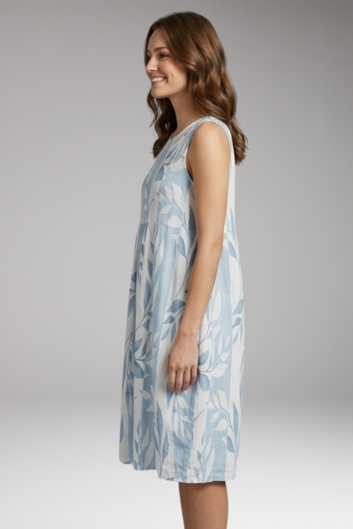 Women's Midi Dress with Leafy Print and Relaxed Fit