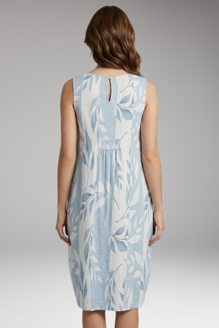 Women's Midi Dress with Leafy Print and Relaxed Fit