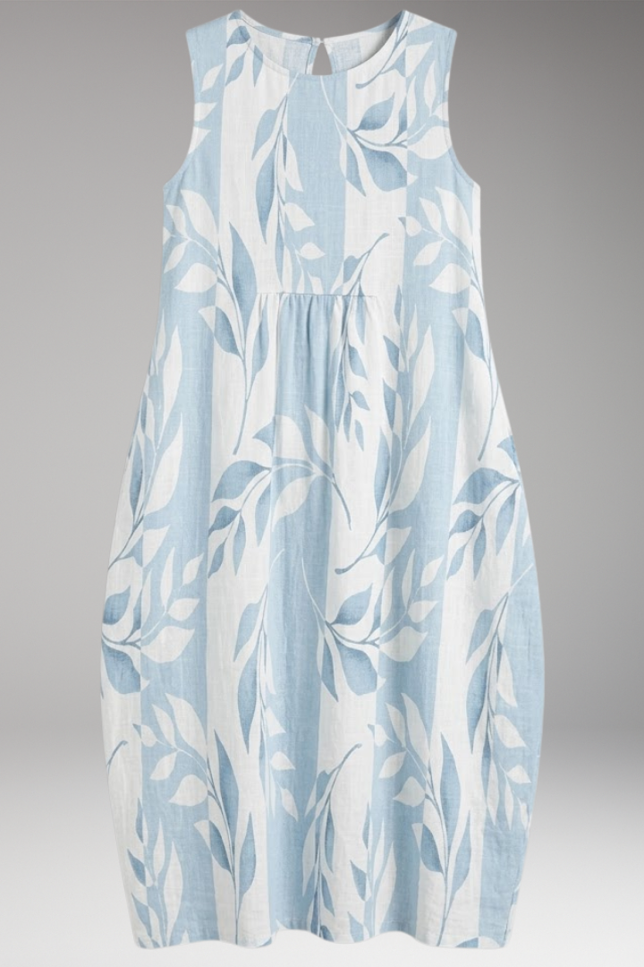 Women's Midi Dress with Leafy Print and Relaxed Fit
