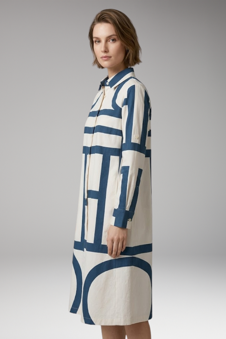 Women's Midi Dress with Long Sleeves and Button'Down Collar