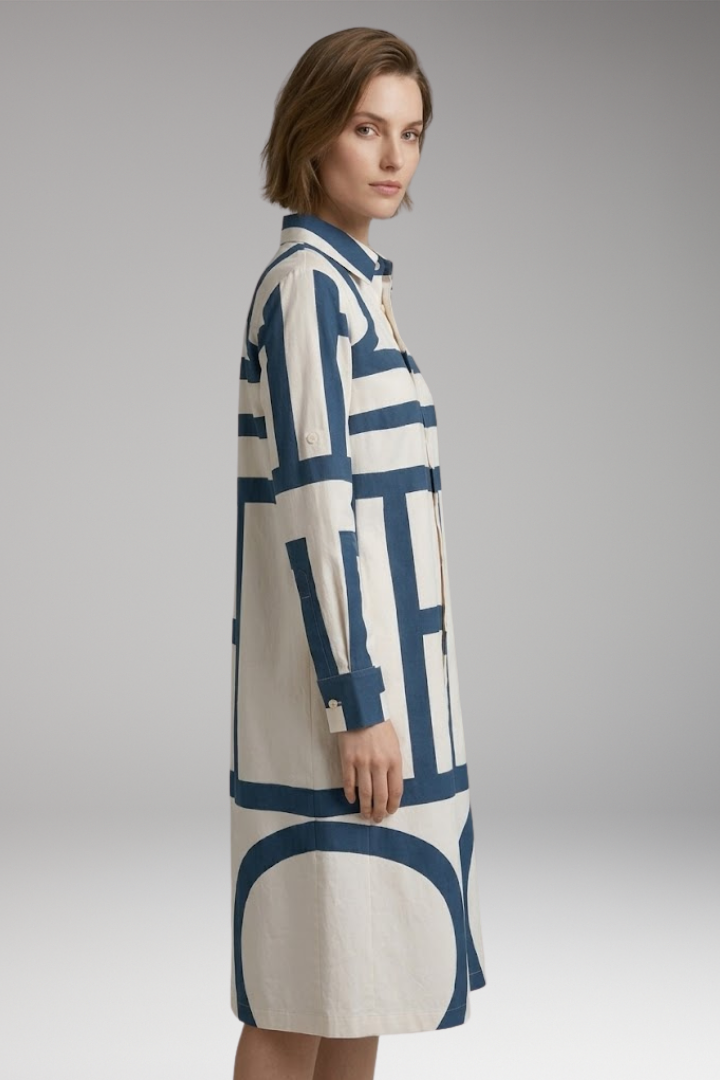 Women's Midi Dress with Long Sleeves and Button'Down Collar