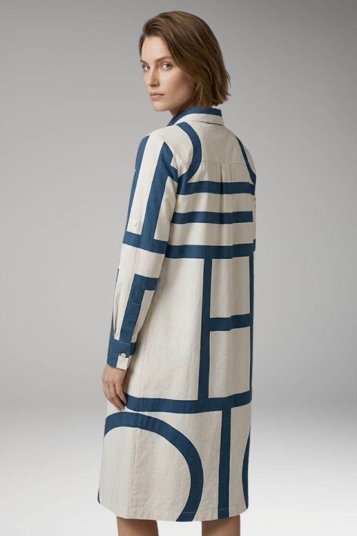 Women's Midi Dress with Long Sleeves and Button'Down Collar