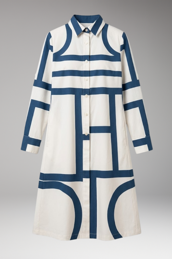 Women's Midi Dress with Long Sleeves and Button'Down Collar