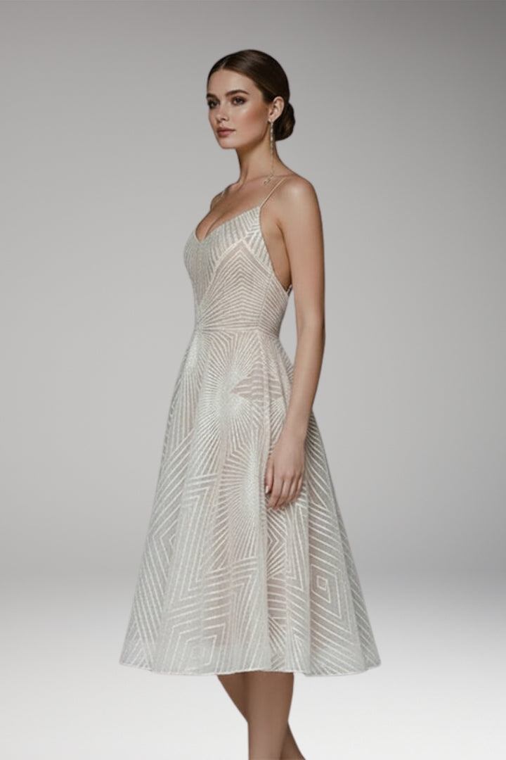Women's Midi Dress with Open Back and Elegant Design
