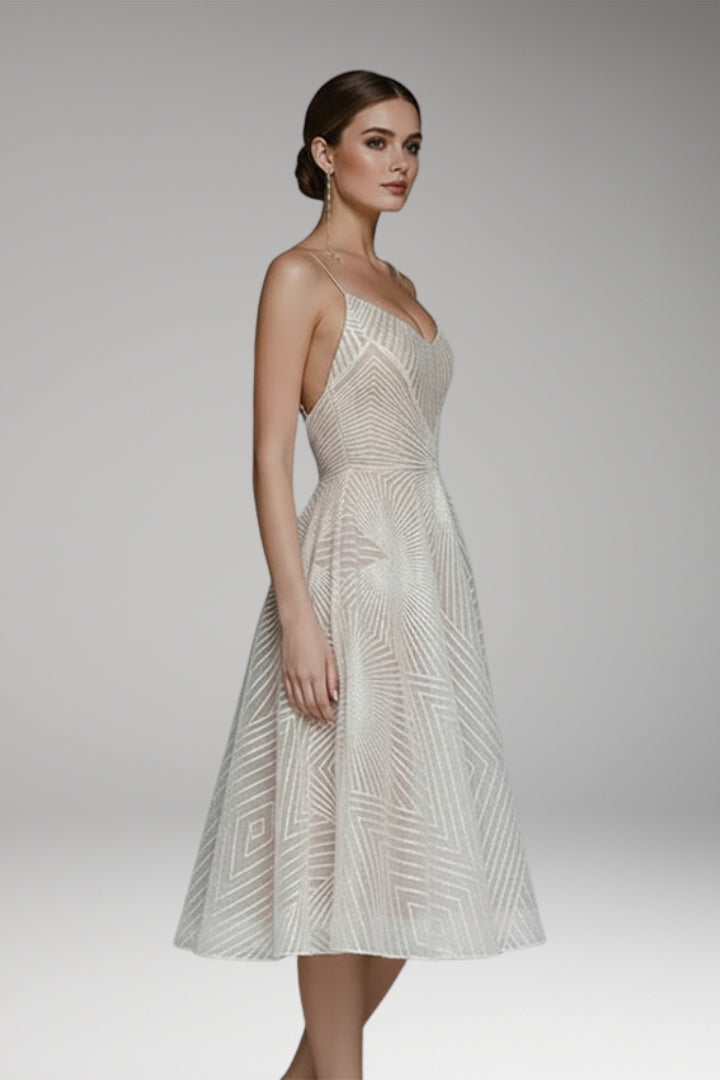 Women's Midi Dress with Open Back and Elegant Design
