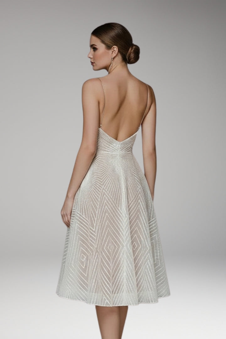 Women's Midi Dress with Open Back and Elegant Design
