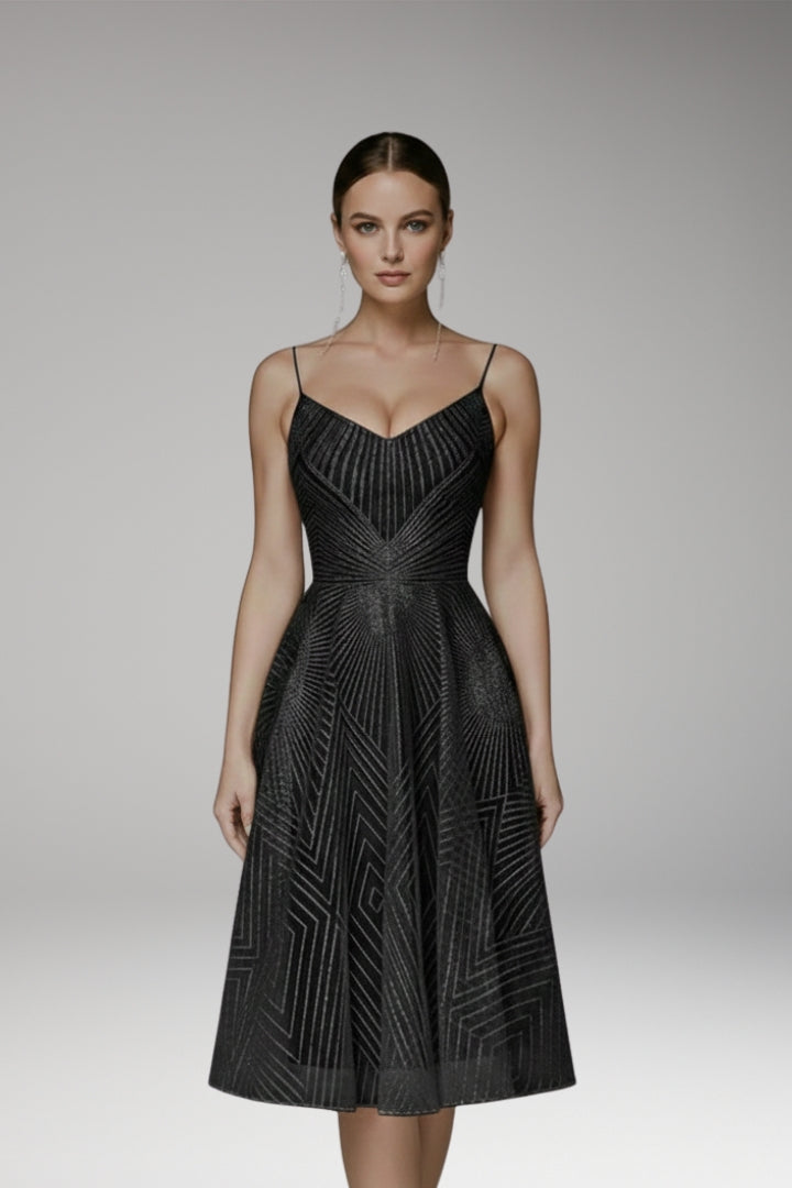 Women's Midi Dress with Open Back and Elegant Design
