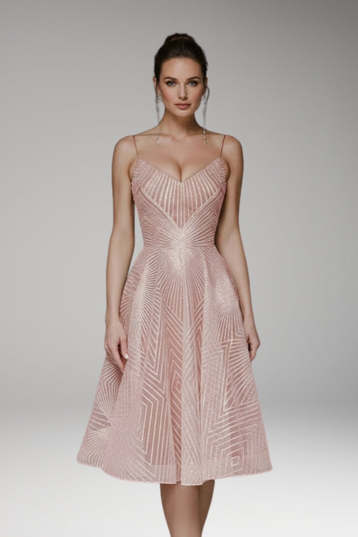 Women's Midi Dress with Open Back and Elegant Design