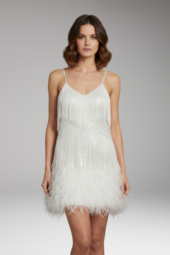 Women's Midi Dress with Sequin Detailing and Fringe