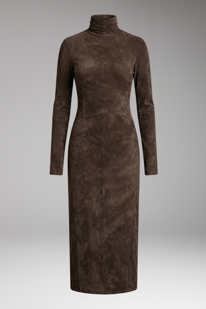 Women's Midi Dress with Turtleneck and Long Sleeves
